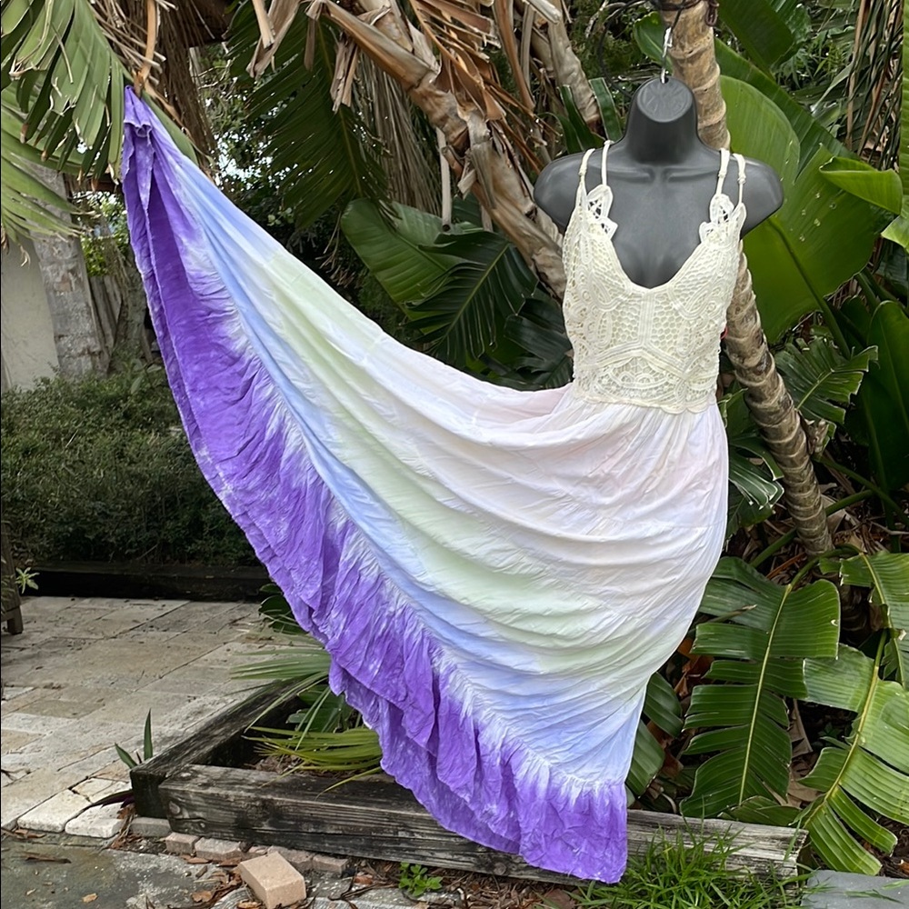 Free people inspo Adele lace trim  ombre maxi dress